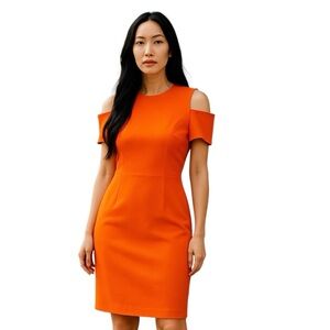 Calvin Klein Women’s Orange Size 12 Short Sleeves Cold Shoulder Dress